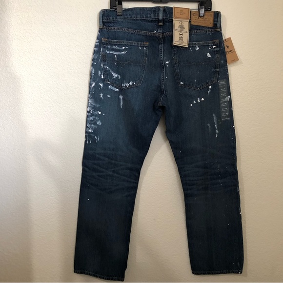 POLO RALPH LAUREN Mens 32x30 The Classic Fit Jeans Whiskered Paint Splash NWT - Picture 12 of 15